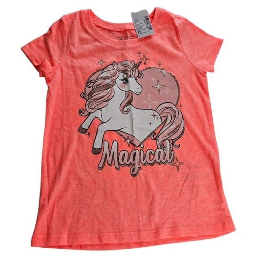 Girl's 4T magical unicorn bright orange Tee shirt